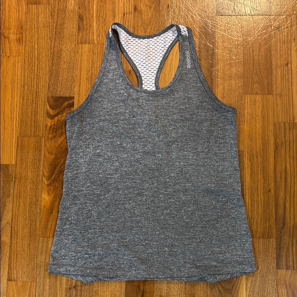 Reebok Gray and White Fitted Sleeveless Tank Top